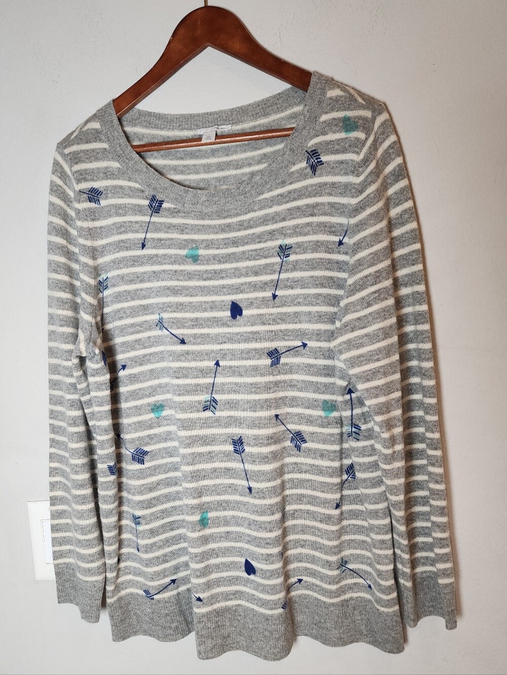Cashmere Wool Blend Sweater Grey White Stripe  Hearts Arrows Women's Size 1X